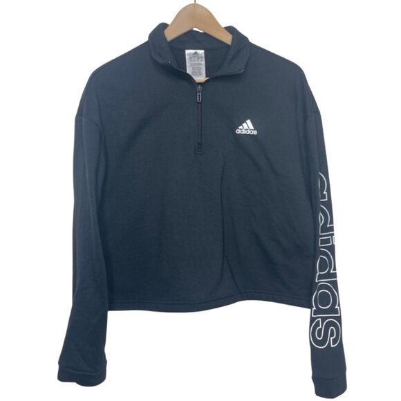 adidas Sweaters - ADIDAS | Women's Black Cropped 1/4 Zip Pullover Sweatshirt | Size L